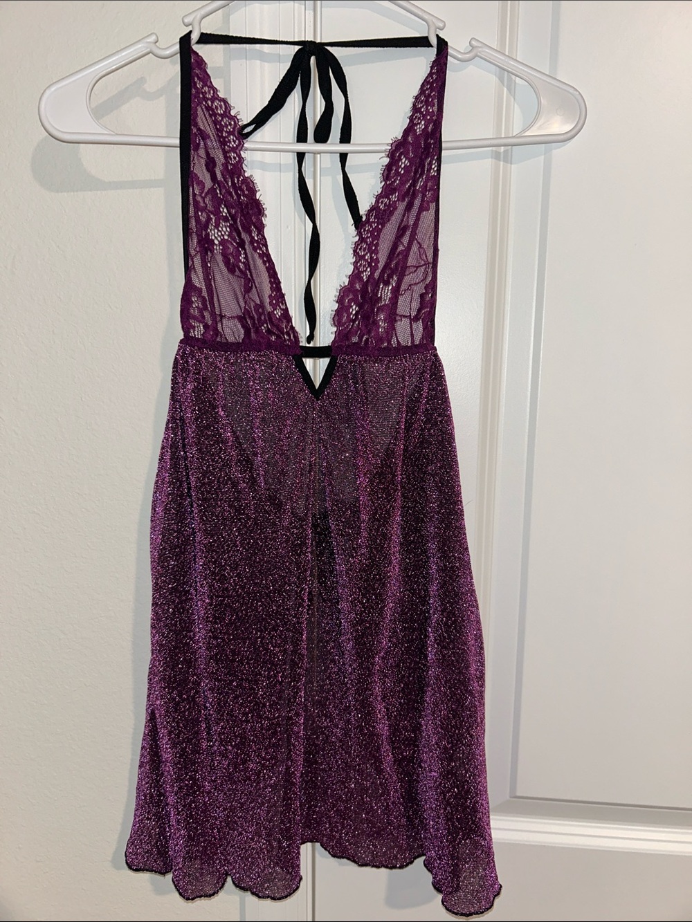 Sexy Lace & Shimmer Chemise in Deep Purple Lingerie Sleepwear Intimate